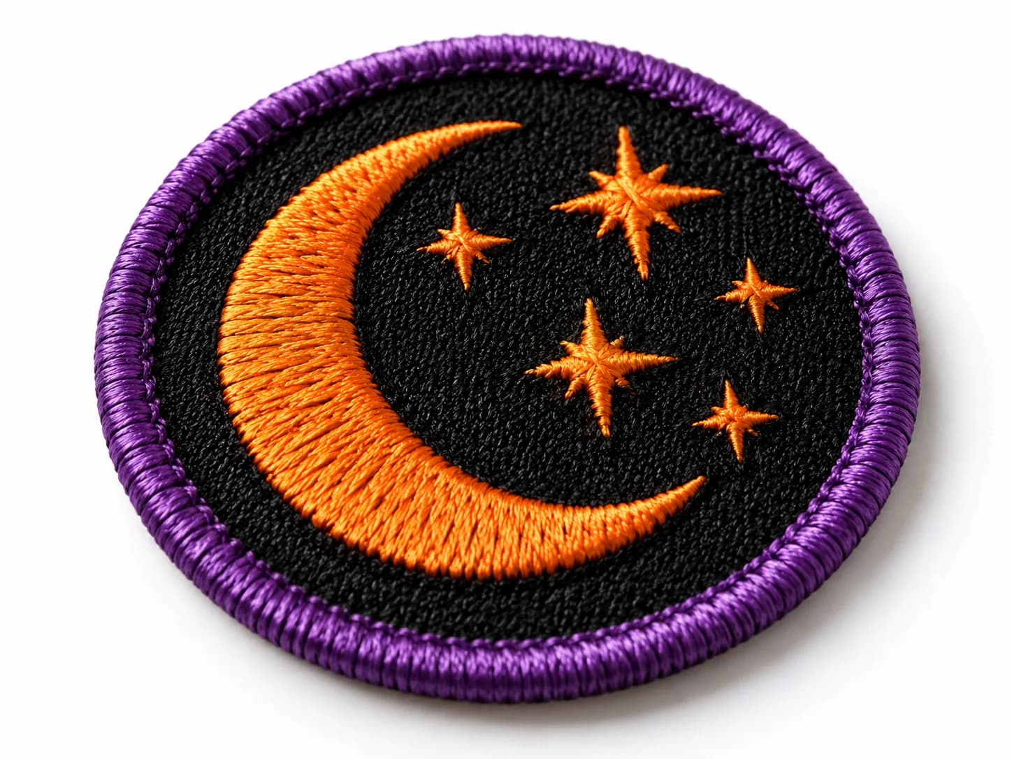 Close-up of a merrowed embroidery edge on a Halloween patch
